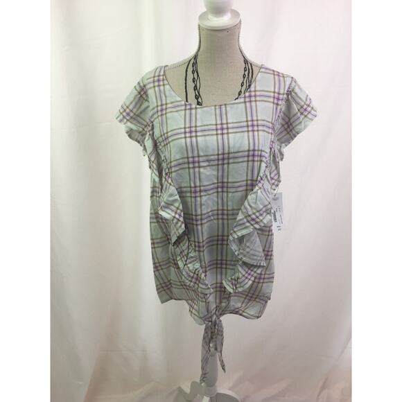A.n.a Ruffle short sleeve tee plaid XL - Picture 2 of 12